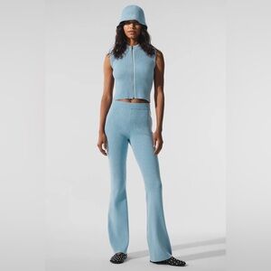 NWT Alo Denim Knit High Waist Flare Pants Celestial Blue